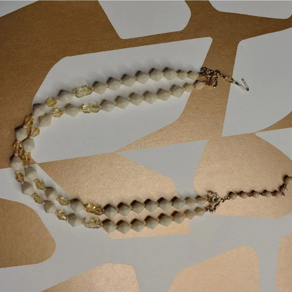 Vintage 50s 60s Acrylic Double Stranded Beaded Necklace